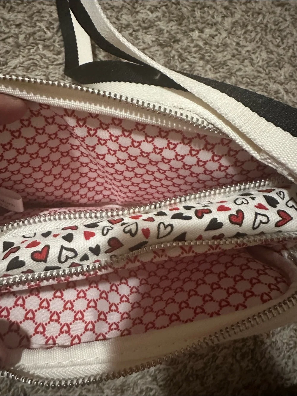 NWT Brighton Red & White Canvas Love Hearts Crossbody Bag Handwritten Scroll